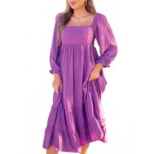 NEW IN THE BEGINNING puff sleeve midi dress in purple